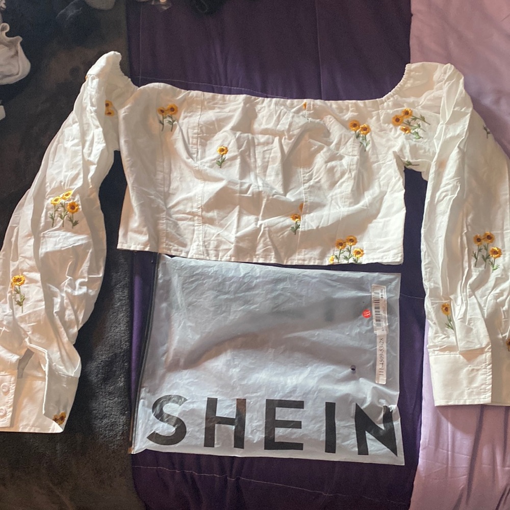 cute white off the shoulder crop top with sunflowers embroidered. Never worn!